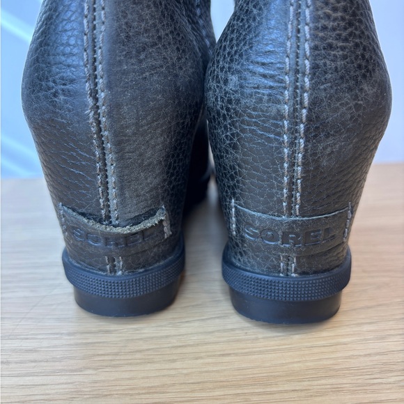 Sorel Lea Wedge Boots Womens Charcoal Grey Leather Lace Up Ankle Booties Size 8 - Picture 7 of 11